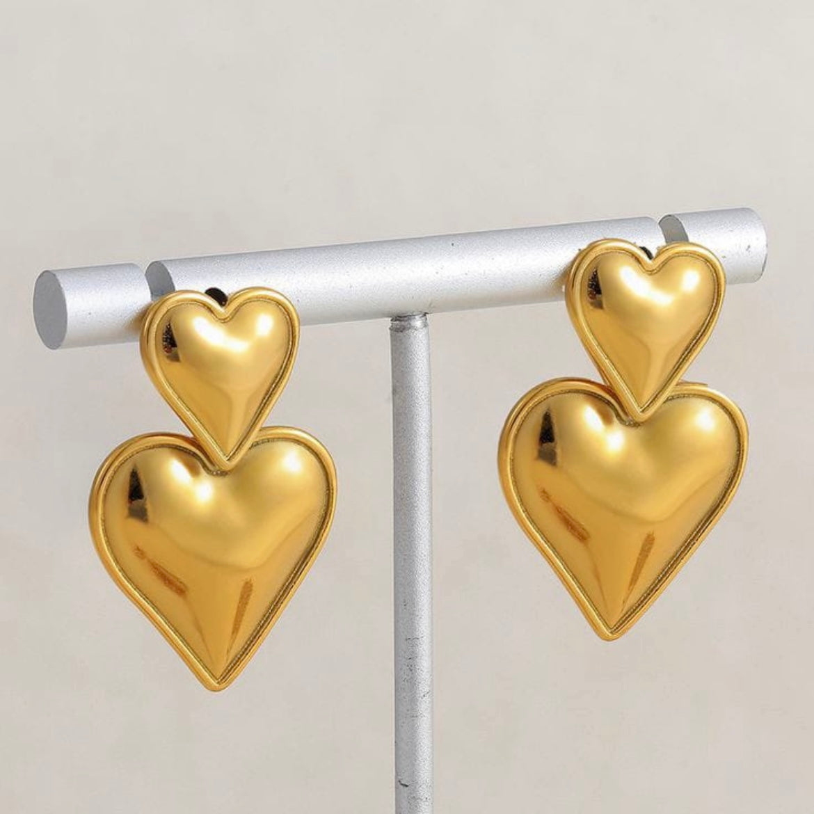 Double Heart Golden Earrings