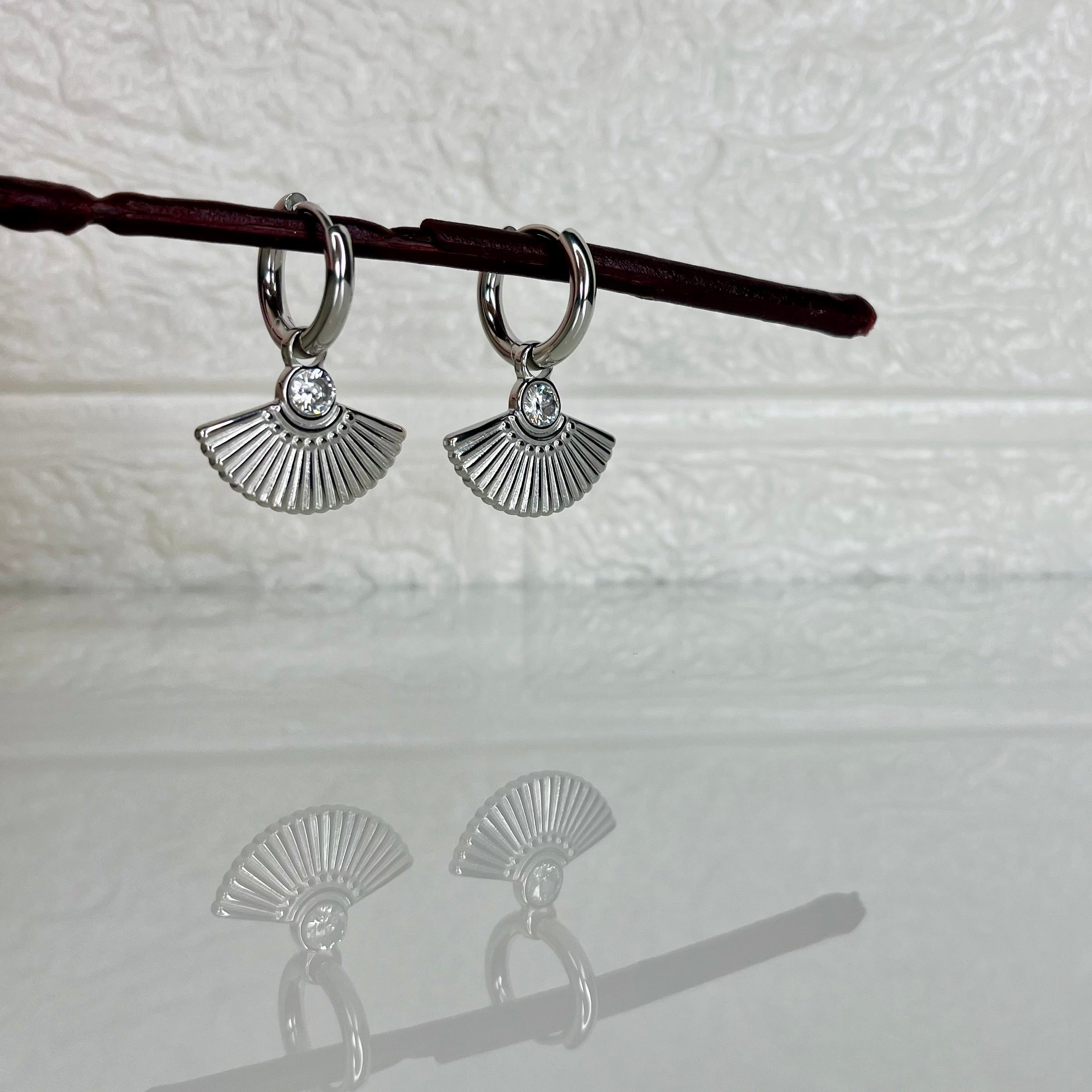 Hand Fan Silver Earrings