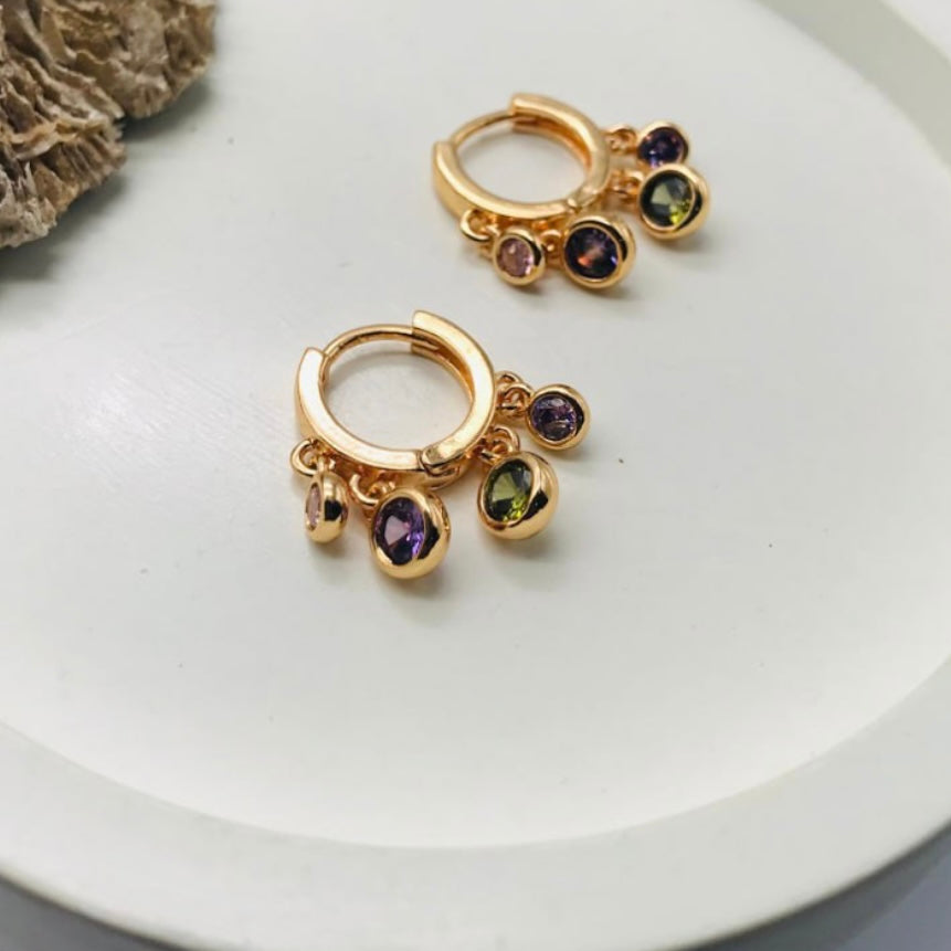 Multi-Color Gem Stone Hoops