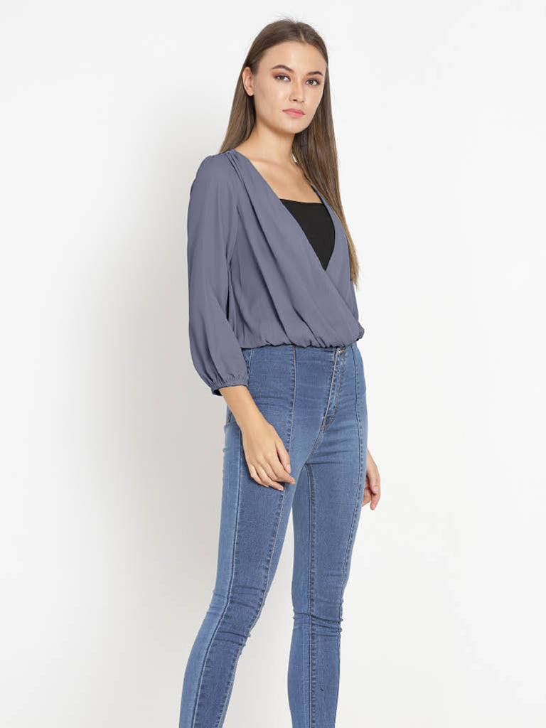 Quilver Overlap Shrug Top