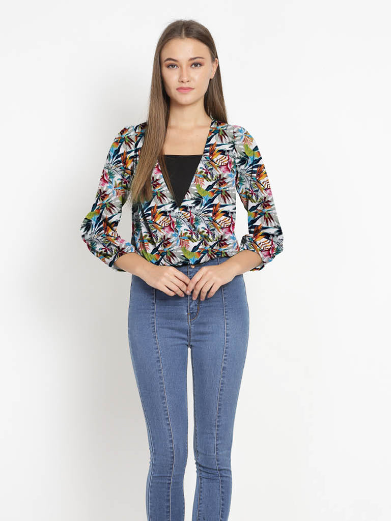 Quilver Overlap Shrug Top