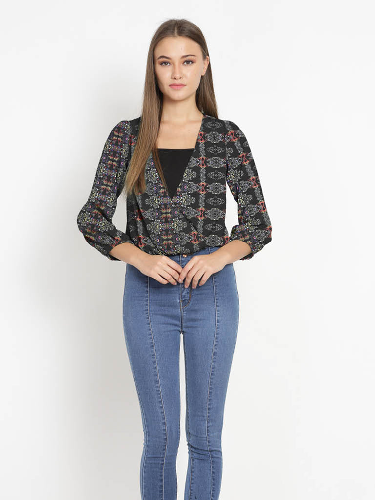 Quilver Overlap Shrug Top